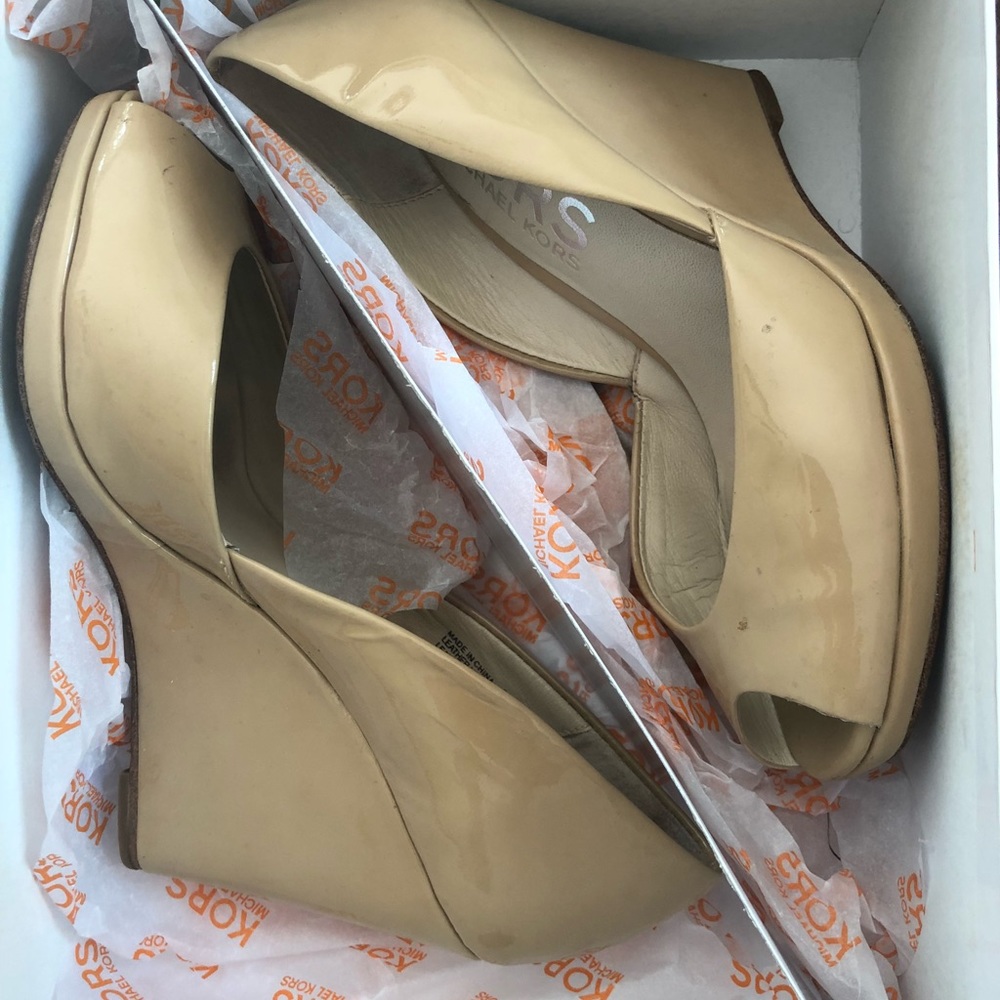 Michael Kors Patent Leather Wedge Peep Toe